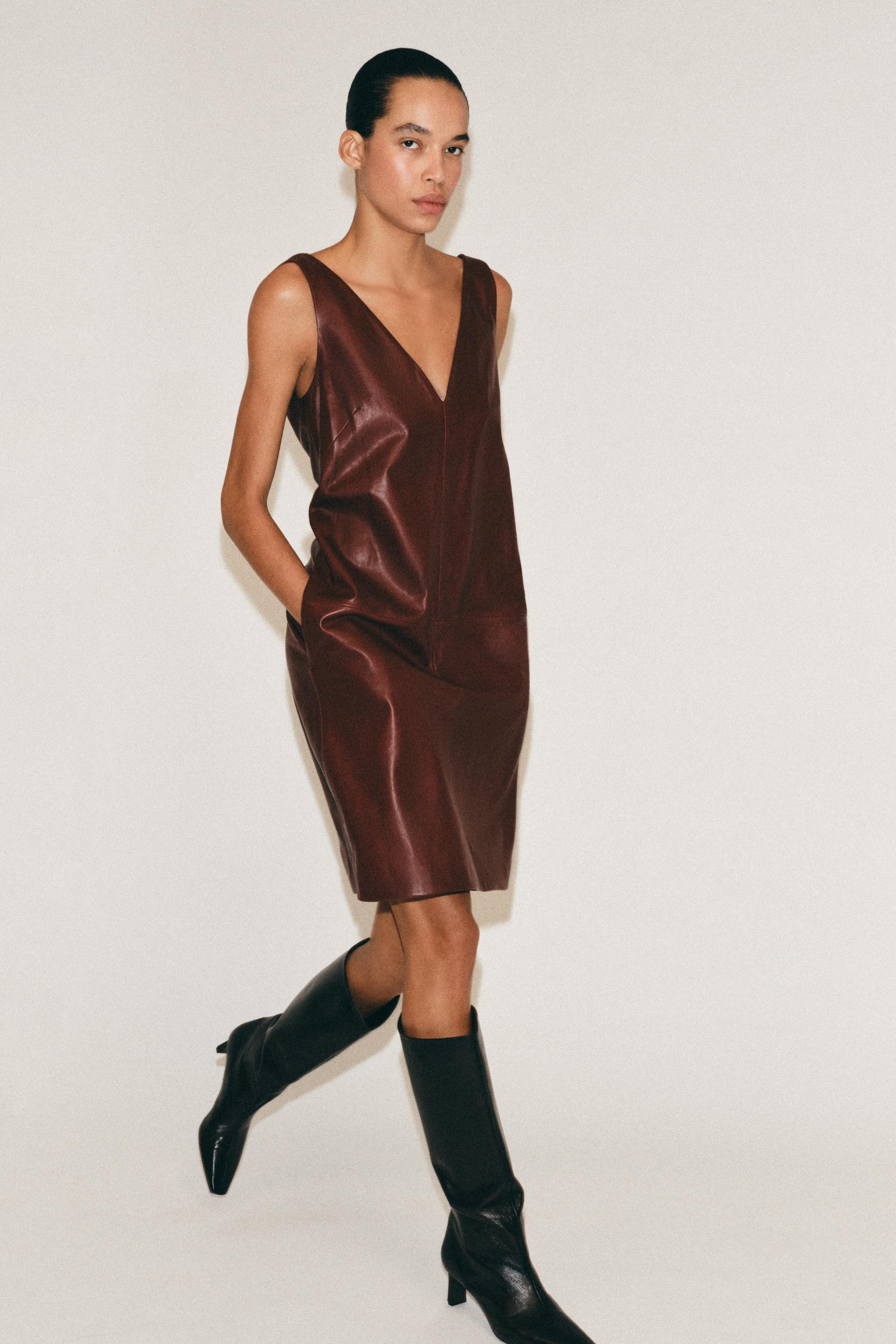 100% LEATHER MIDI DRESS ZW COLLECTION