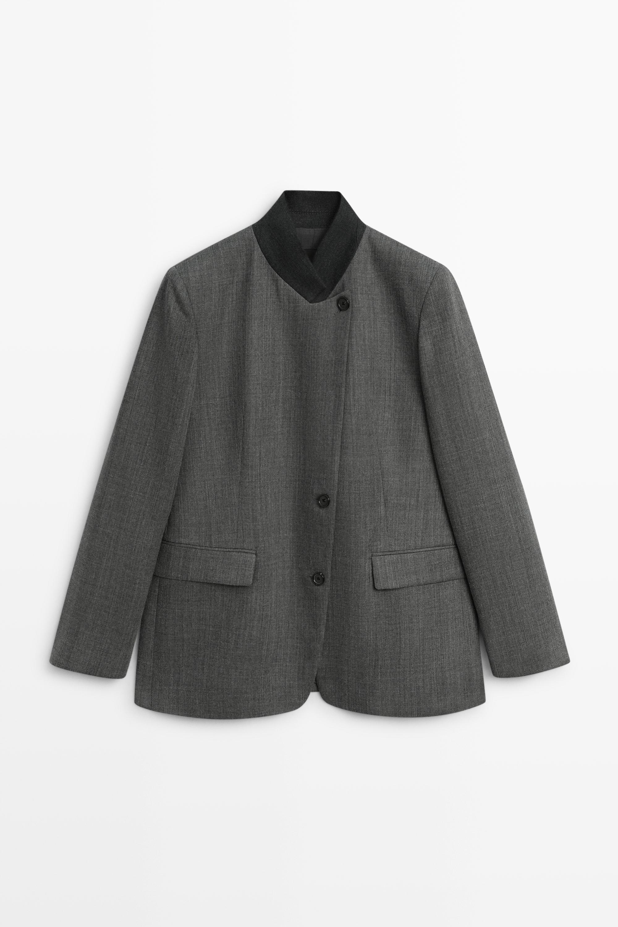 Americana col montant contraste 100 % laine