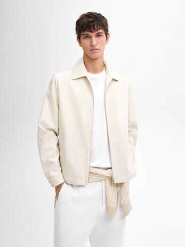 Zara Cotton blend striped bomber jacket - Beige