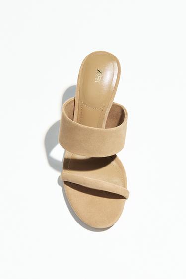 Zara SUEDE STRAPPY HEELED SANDALS - Light beige