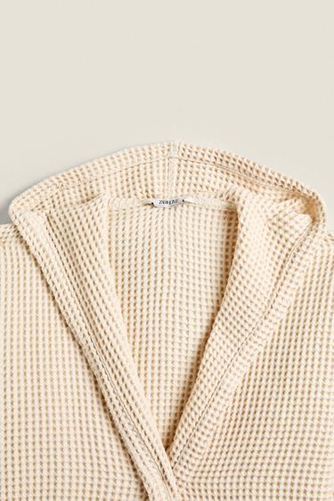 WAFFLE-KNIT COTTON BATHROBE — Light beige 2