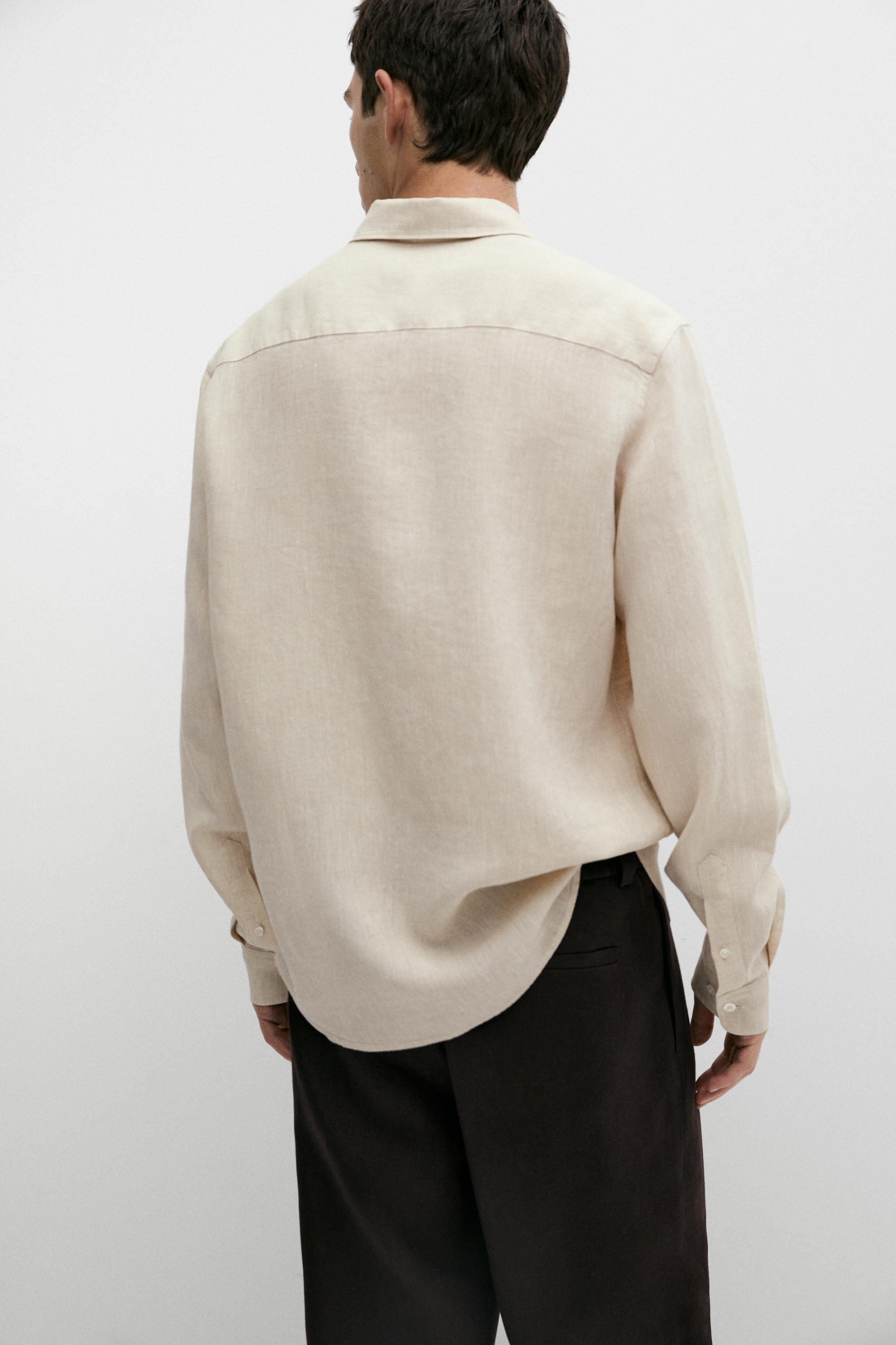 Regular fit 100% linen delavé shirt — Beige