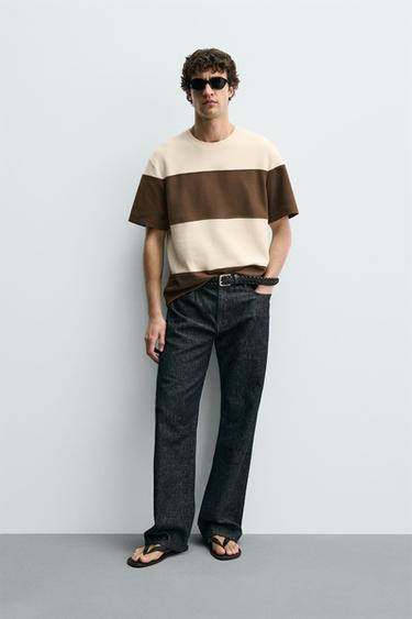 Zara RELAXED FIT TEXTURED SHIRT - Brown / Ecru - Image 0
