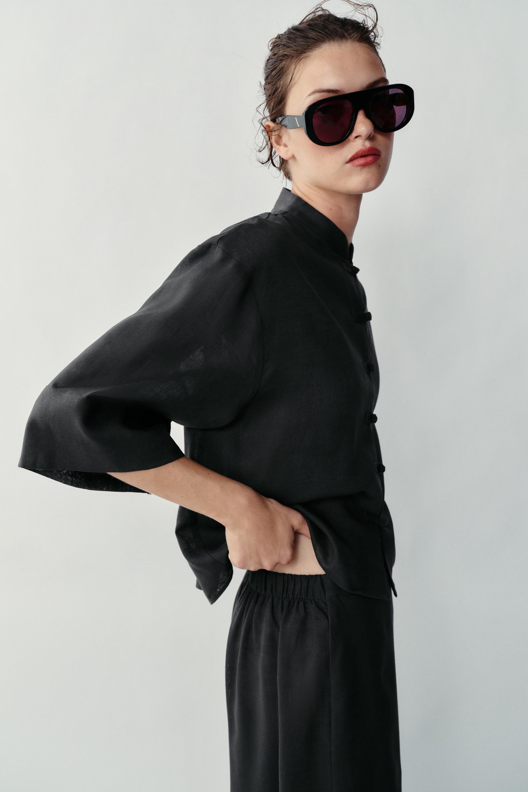 Женские рубашки Zara LINEN SHIRT WITH FROG FASTENING — фото 5