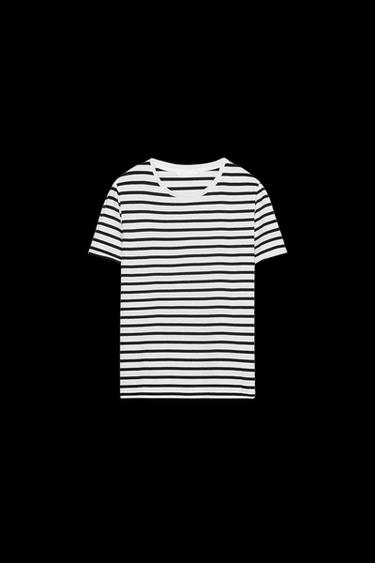 Zara WASHED SHORT SLEEVE T-SHIRT - striped - Image 0