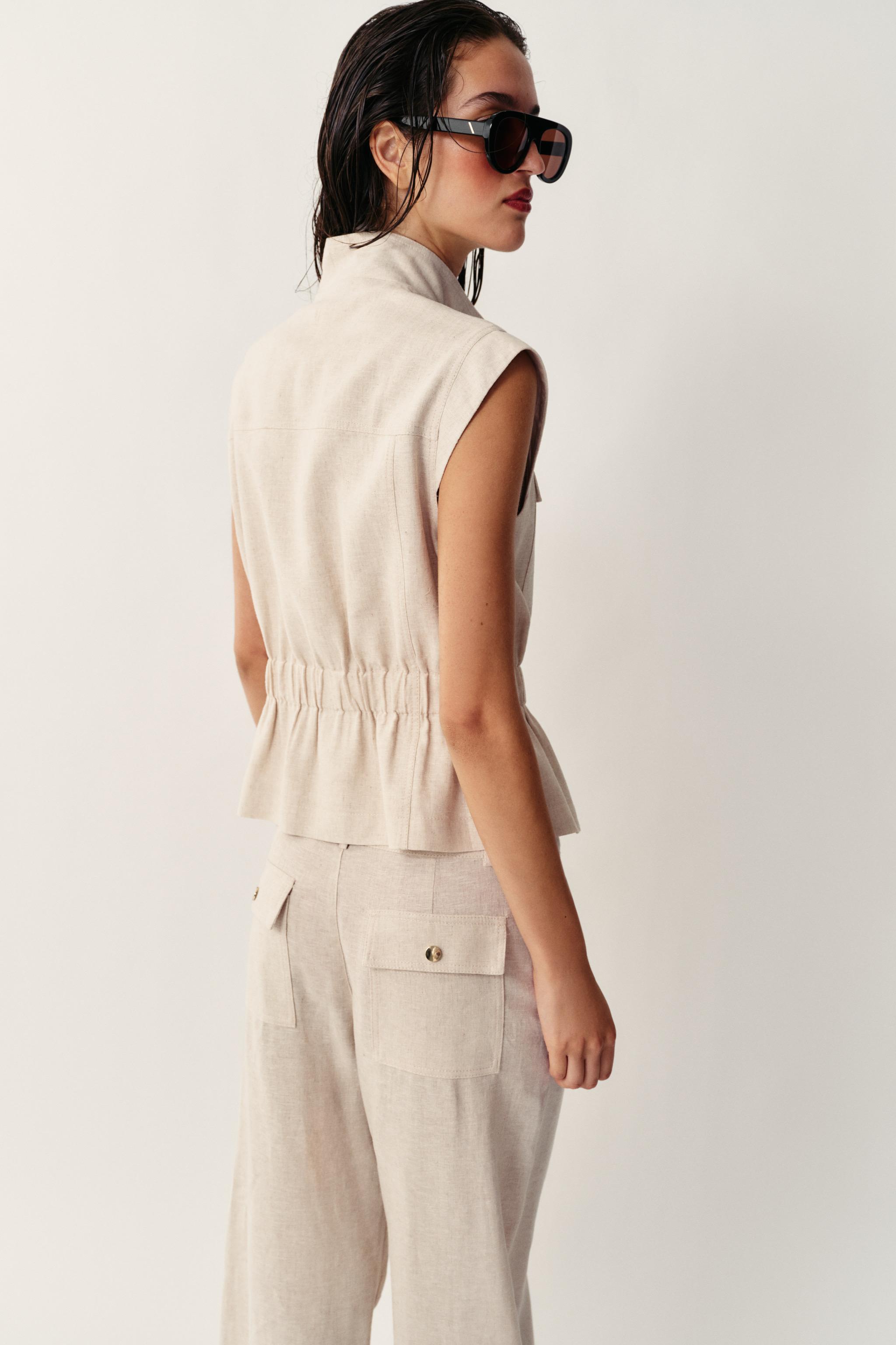 Женские жилеты Zara LINEN BLEND POCKET VEST — фото 6
