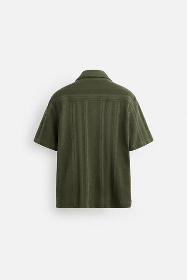 GESTREIFTES JACQUARDHEMD - Khaki von Zara