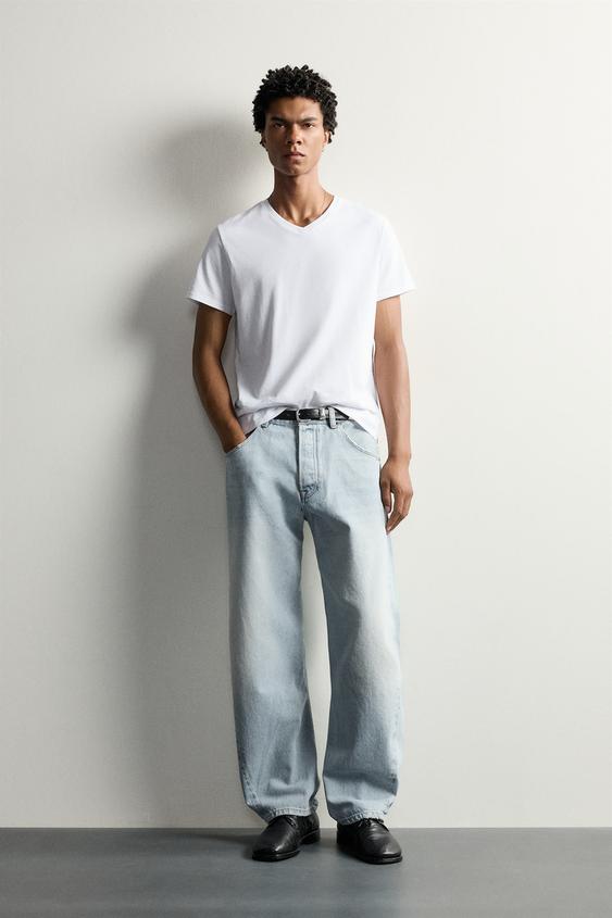 Zara 寬鬆扭縫牛仔褲 - 淡藍色 - 圖片 0