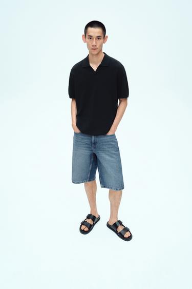 Zara 寬鬆版丹寧百慕達短褲 - 中藍色