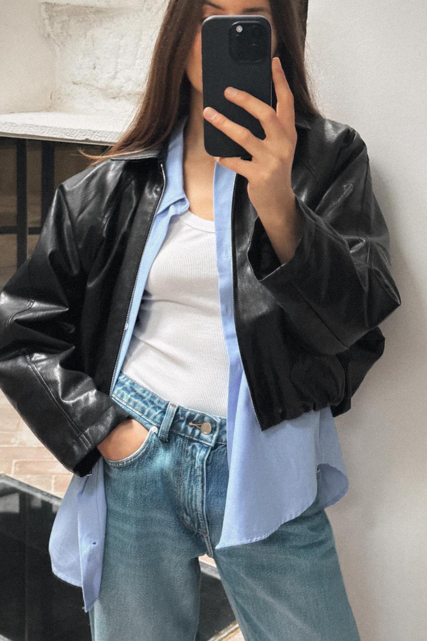 FAUX LEATHER BOMBER JACKET