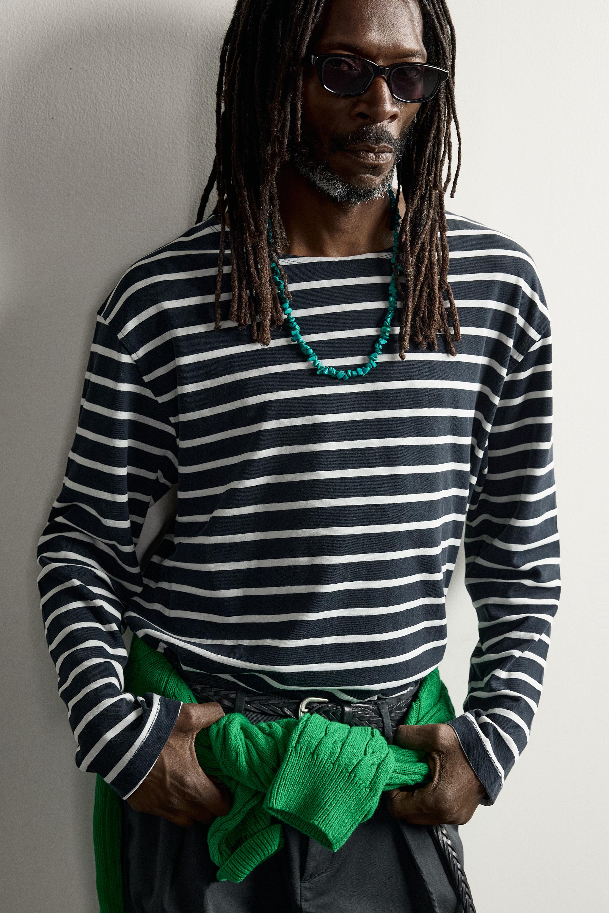 Мужские футболки Zara STRIPED JACQUARD T-SHIRT AARON LEVINE X — фото 5