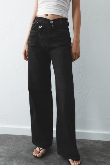 JEANS TRF WIDE LEG CINTURA CRUZADA TIRO ALTO - Negro de Zara