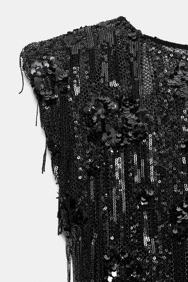 ROBE COURTE ASYMÉTRIQUE À PAILLETTES - Noir de Zara - Image 9