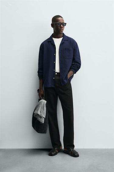 COMFORT SEERSUCKER OVERSHIRT - Navy blue by Zara - Image 0