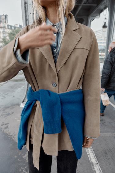 100% LEATHER JACKET WITH BELT - Stone by Zara - Image 6