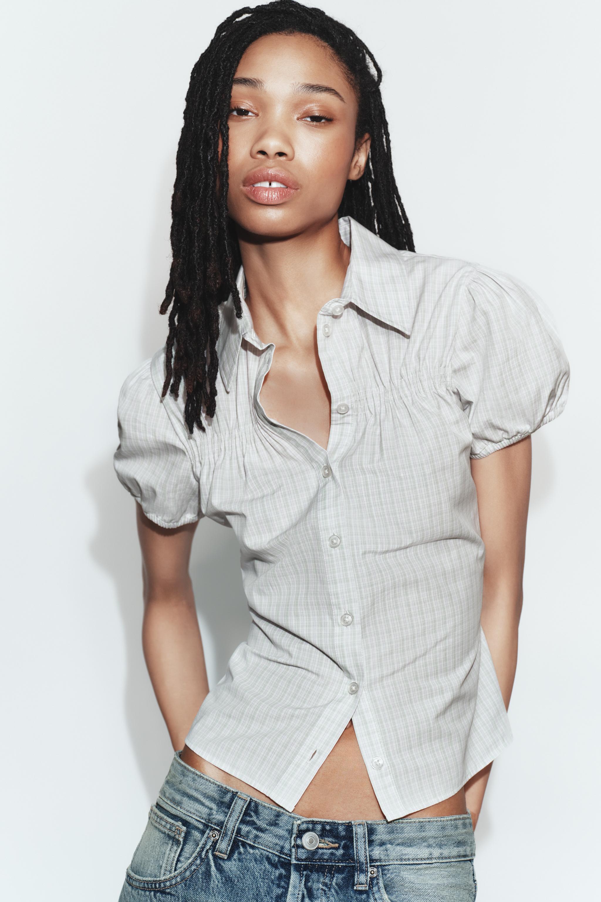 CHECKED ELASTIC POPLIN SHIRT