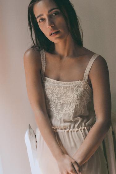MIDI EMBROIDERED DRESS WITH TIES - Pink by Zara - Image 1