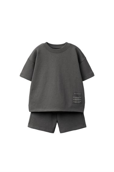 Zara JOGGING T-SHIRT AND BERMUDA SET WITH LABEL - Black - Image 0