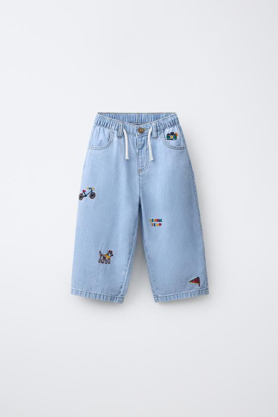 PANTALÓN FLUIDO BORDADOS - Azul claro de Zara - Imagen 0