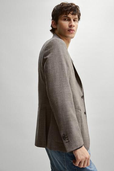 Tailored 100% wool check blazer — Mink 1