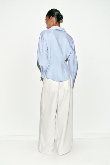 FITTED STRIPED SHIRT - Sky blue by Zara - Image 4