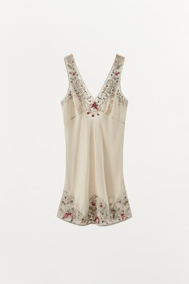 ROBE EN TULLE BIMATIÈRE BRODÉE FANTAISIE - Écru de Zara - Image 4