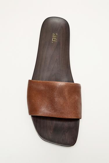 NIZKI USNJENI SANDALI - Rjava od Zare