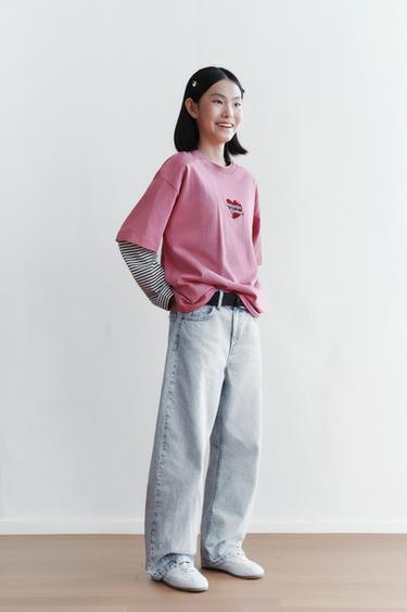 하트 프린트 티셔츠 - Zara 로즈핑크