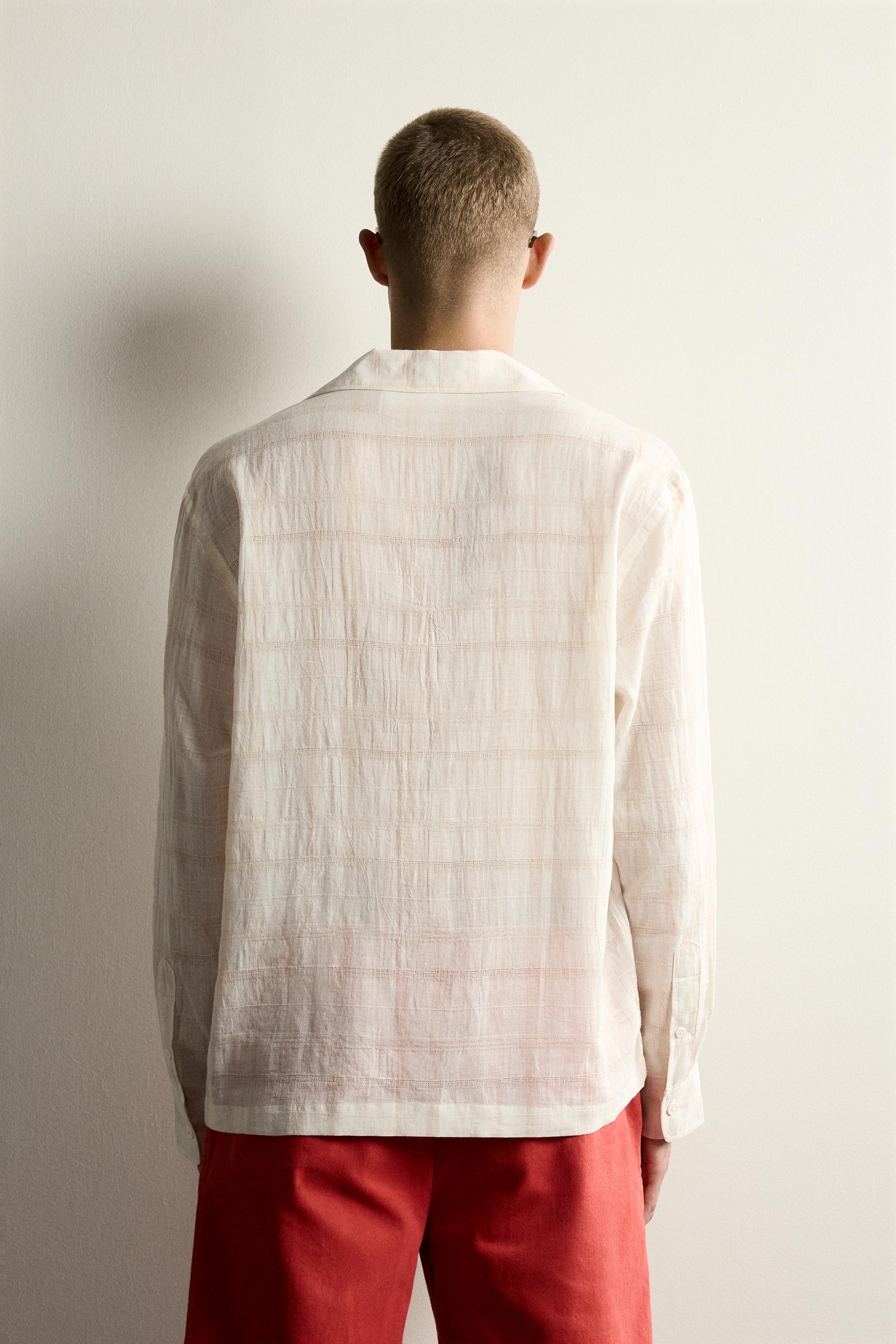RELAXED FIT COTTON-LINEN JACQUARD SHIRT
