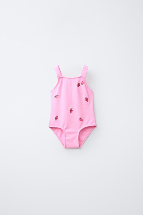 2-6 YEARS / EMBROIDERED STRAWBERRY SWIMSUIT - Fuchsia by Zara - Image 0