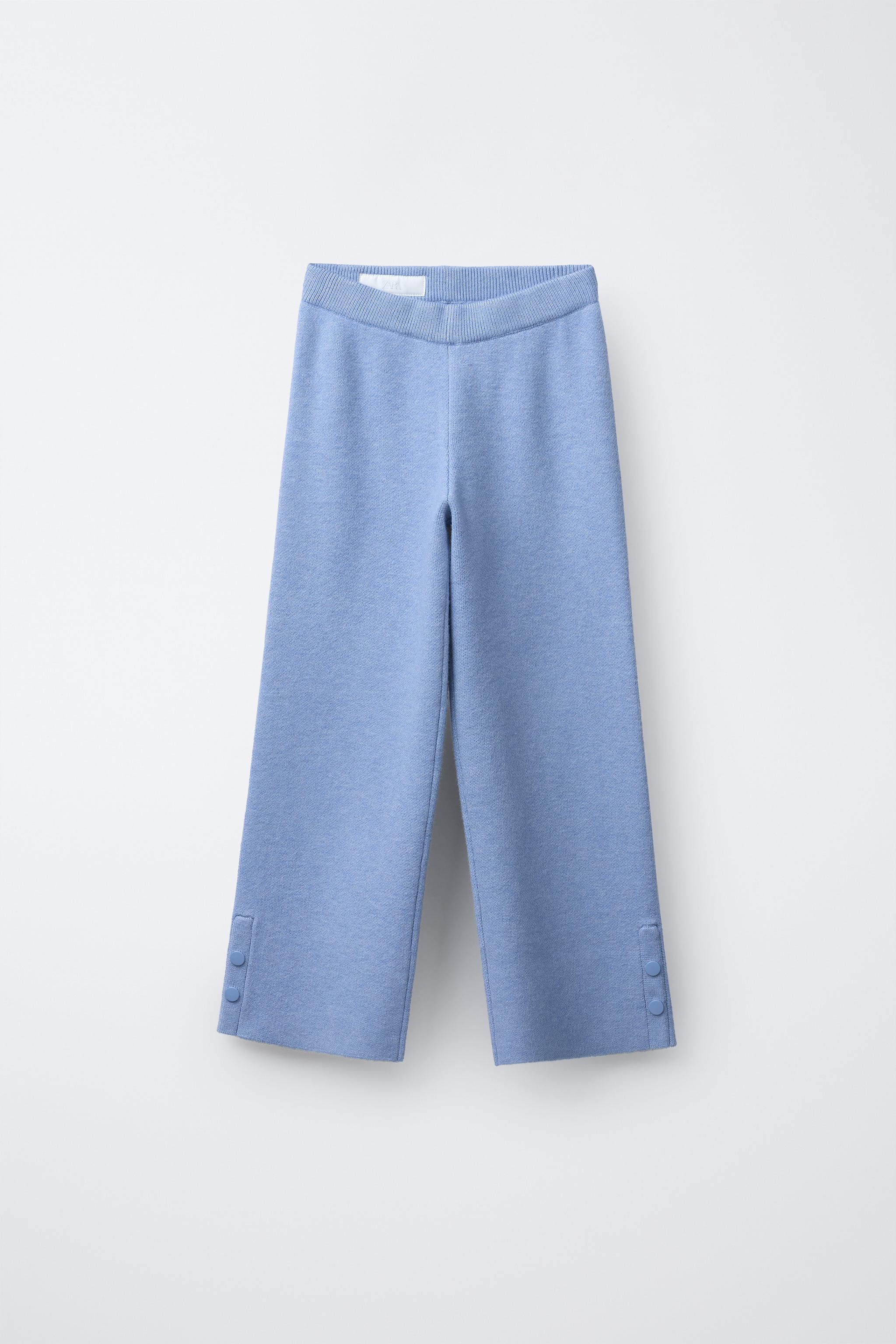 WIDE-LEG KNIT TROUSERS — Faded blue