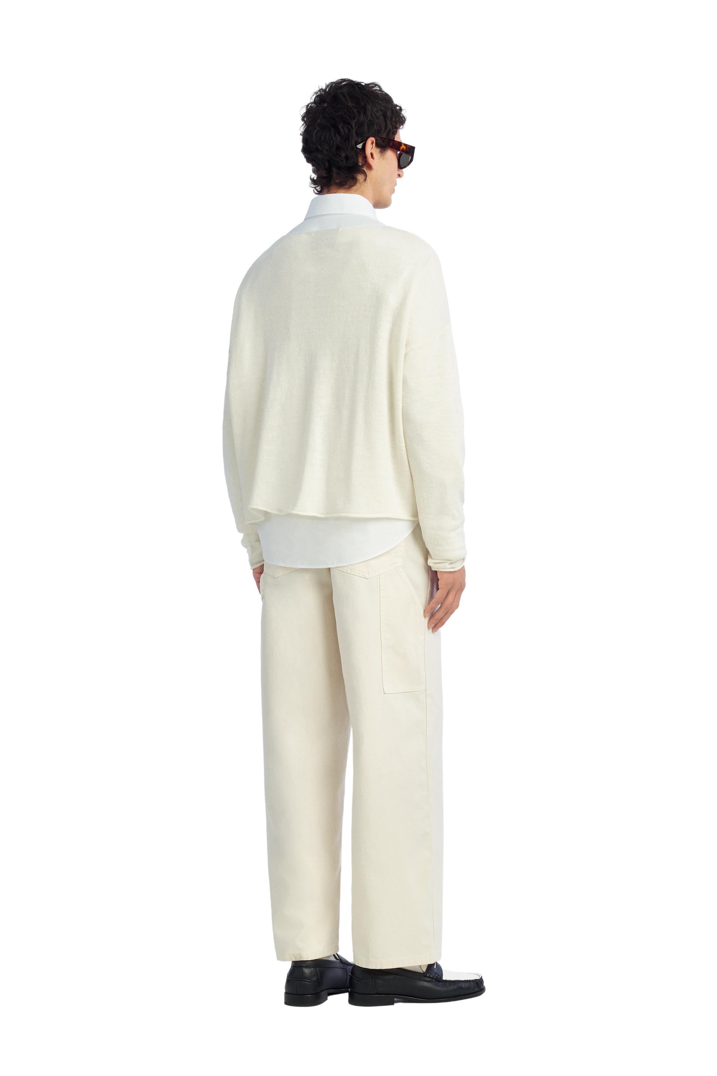 CROPPED FIT LINEN-WOOL BLEND SWEATER — Ecru