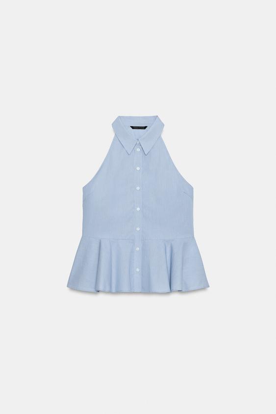 STRIPED HALTER SHIRT - Blue/White by Zara - Image 0