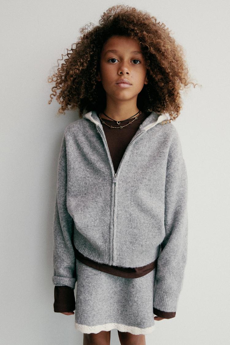 CROCHET TRIM HOODED CARDIGAN