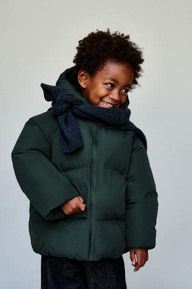 WATER-REPELLENT HOODED PUFFER COAT - Green by Zara