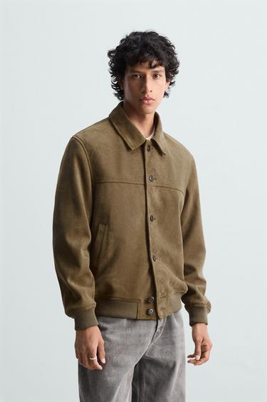 SUEDE LEATHER BUTTON JACKET - Greenish by Zara