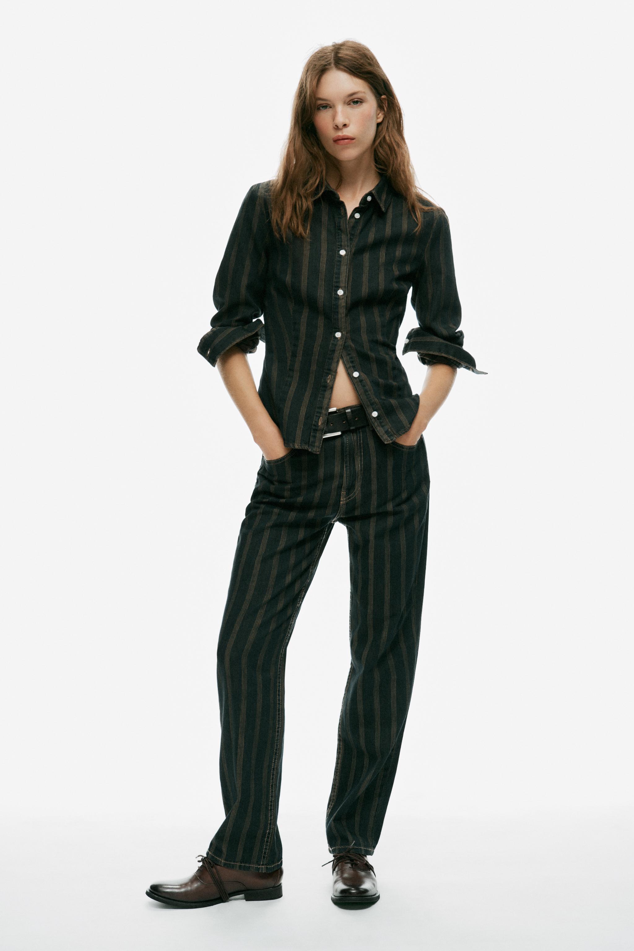 Zara TRF ÇİZGİLİ DENIM GÖMLEK