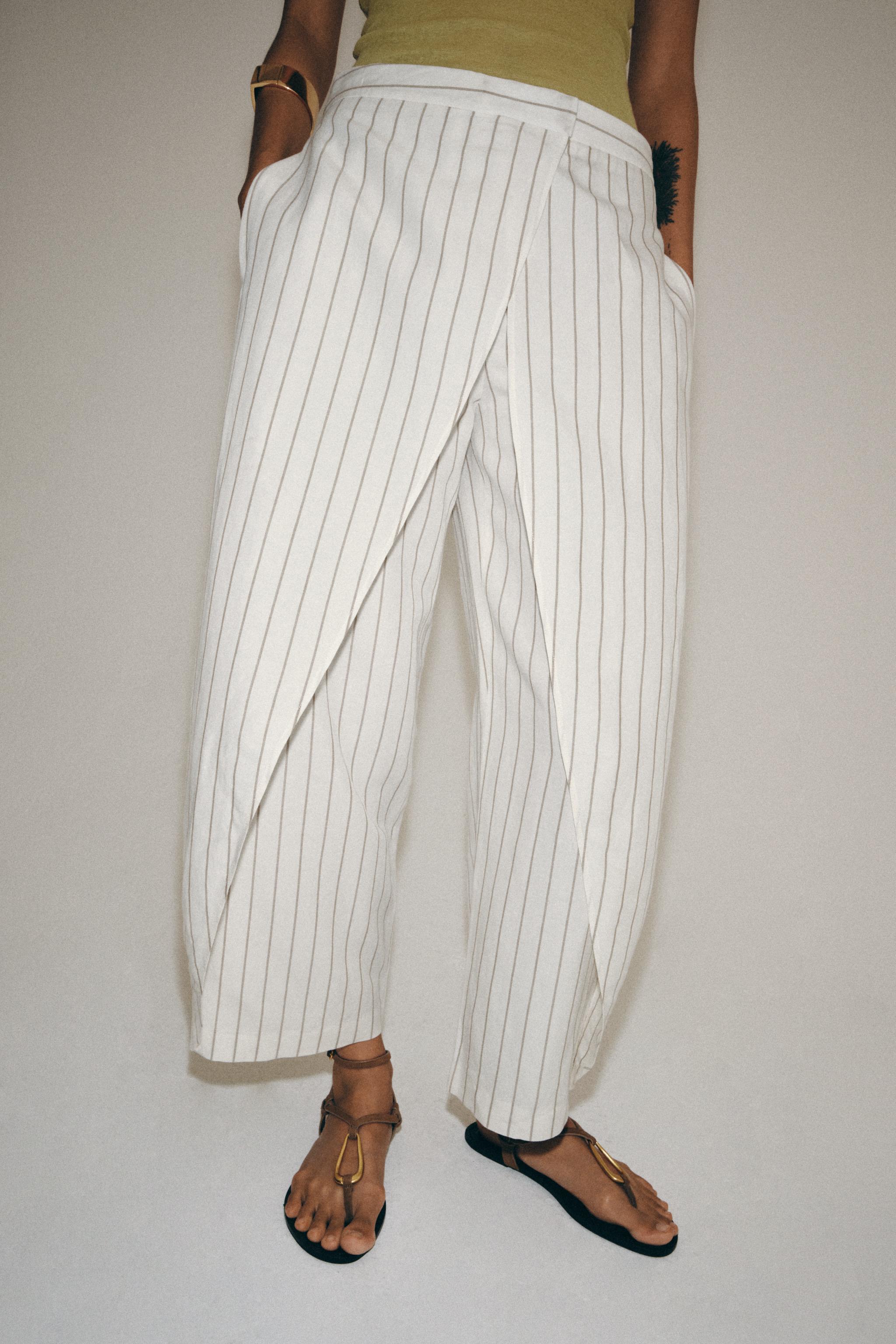 STRIPED LINEN PAREO PANTS ZW COLLECTION