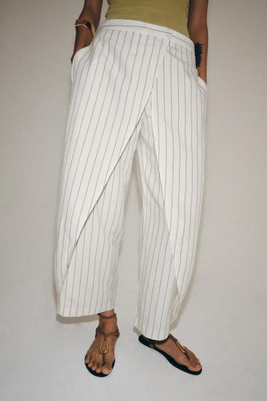 PANTALON PAREO À RAYURES AVEC LIN ZW COLLECTION - rayures de Zara - Image 1