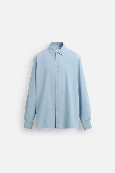 CHAMBRAY TEXTURED SHIRT - Light blue by Zara - Image 6