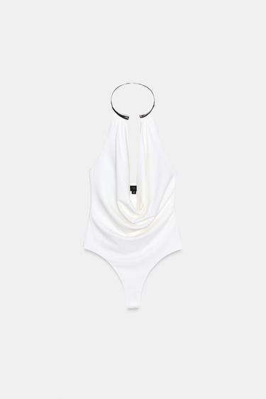 DRAPED JEWEL NECK BODYSUIT - Oyster-white by Zara - Image 0