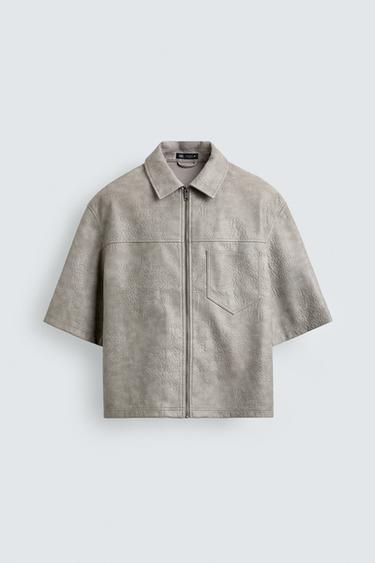 Zara FAUX LEATHER RELAXED FIT OVERSHIRT - Gray