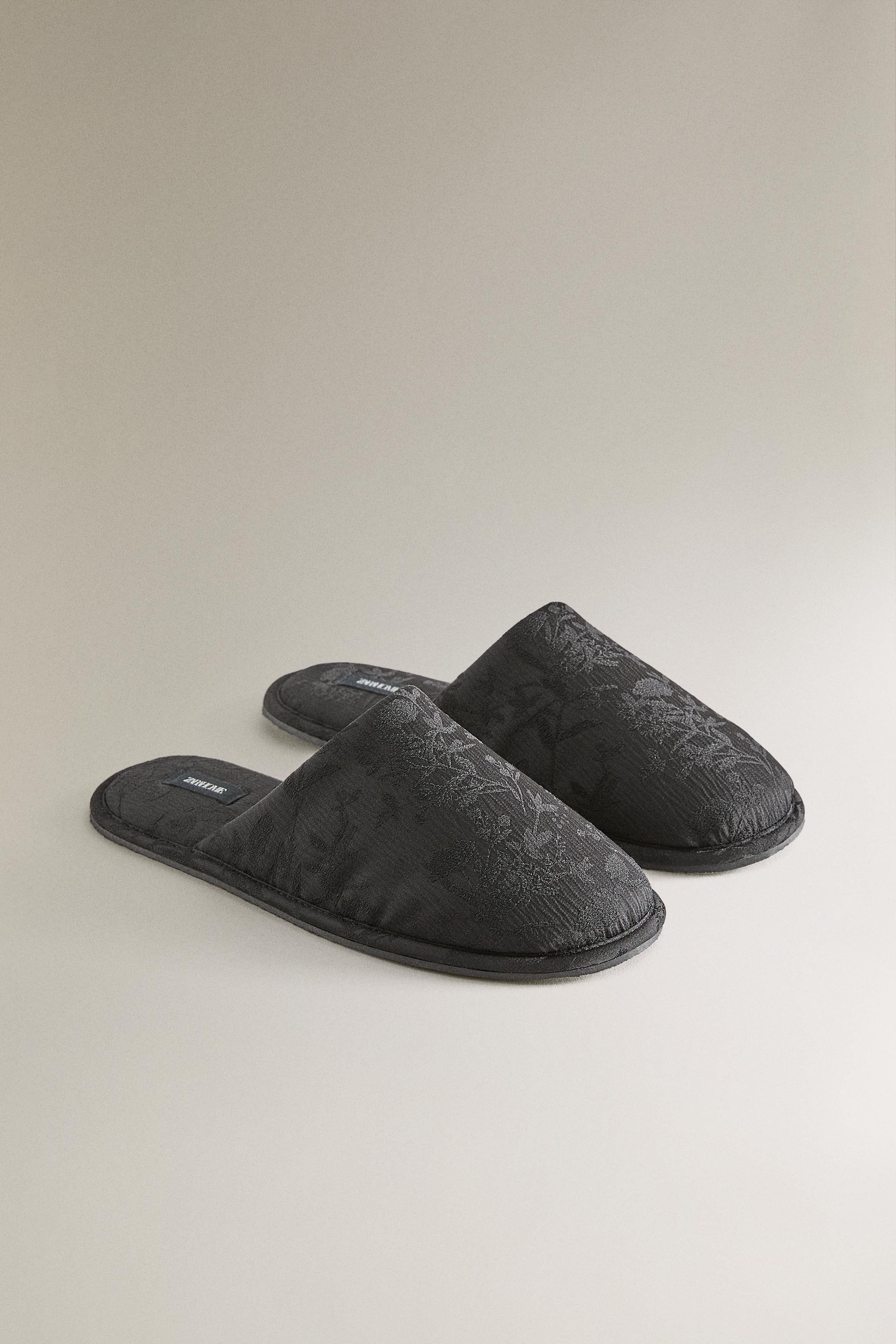 JACQUARD MULE SLIPPERS — Black