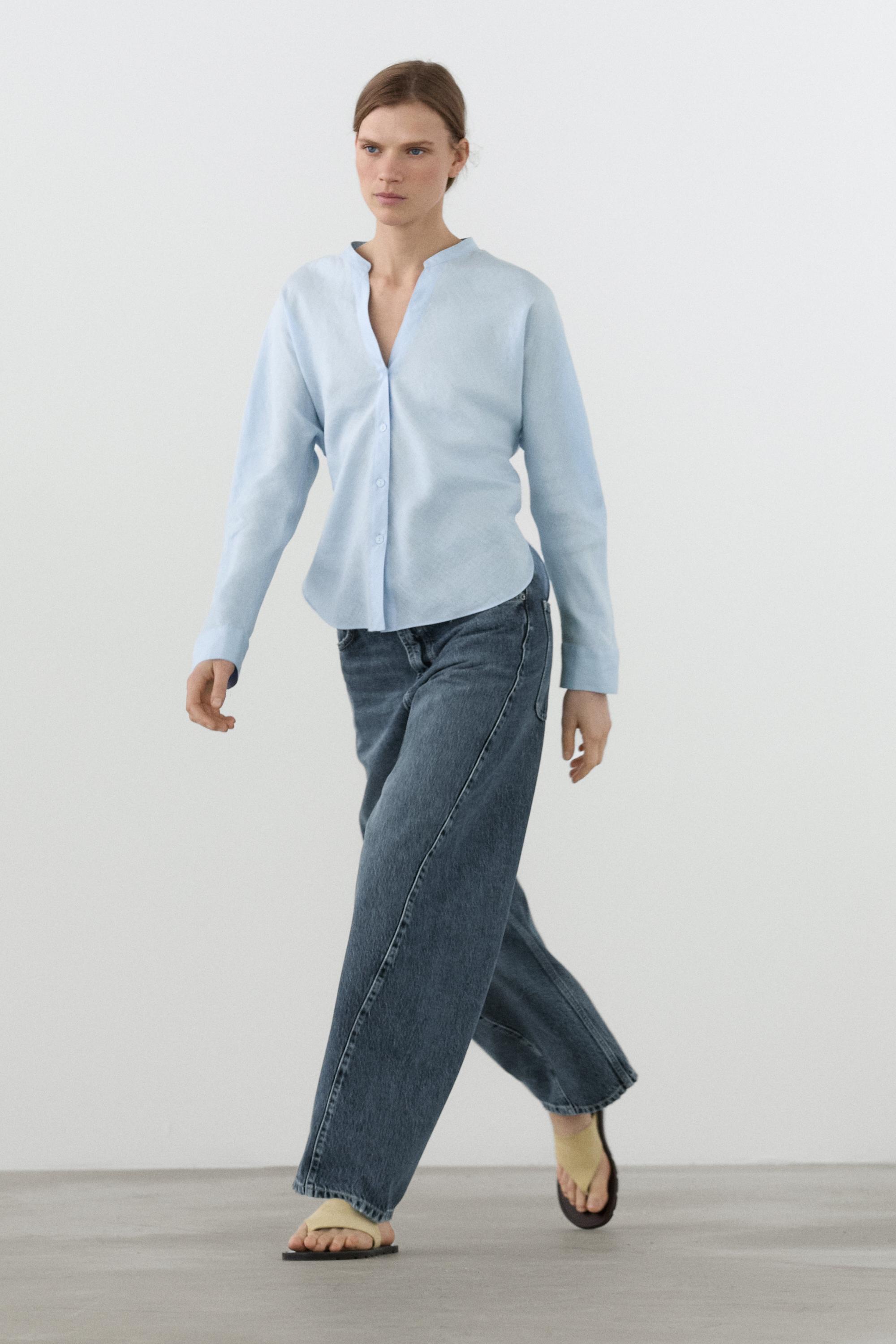 100% linen stand collar shirt