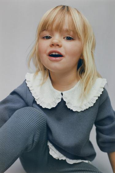 KNIT SWEATER WITH EMBROIDERED LACE - Petrol blue by Zara