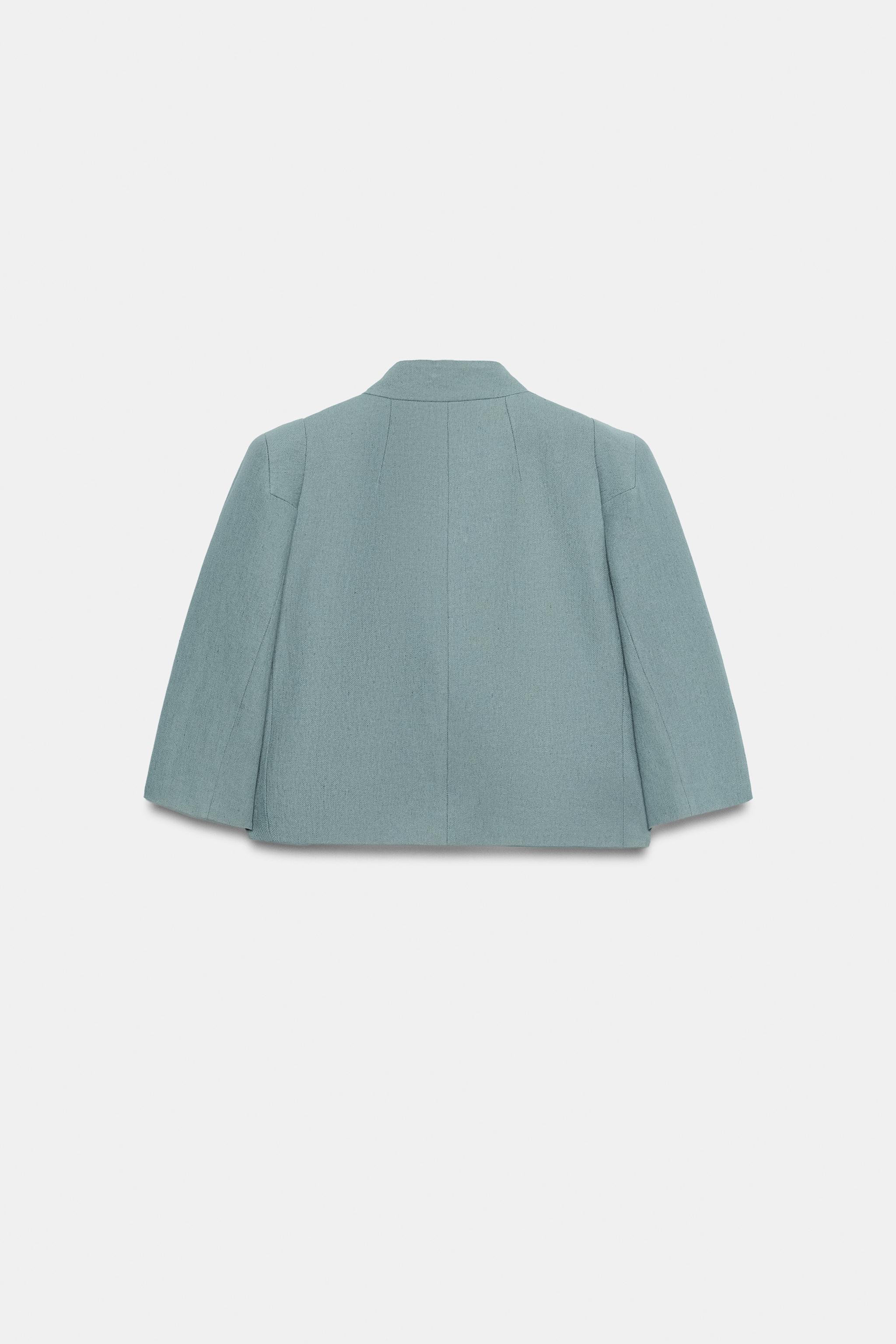 Женские пиджаки Zara ZW COLLECTION CROPPED LINEN BLAZER — фото 8