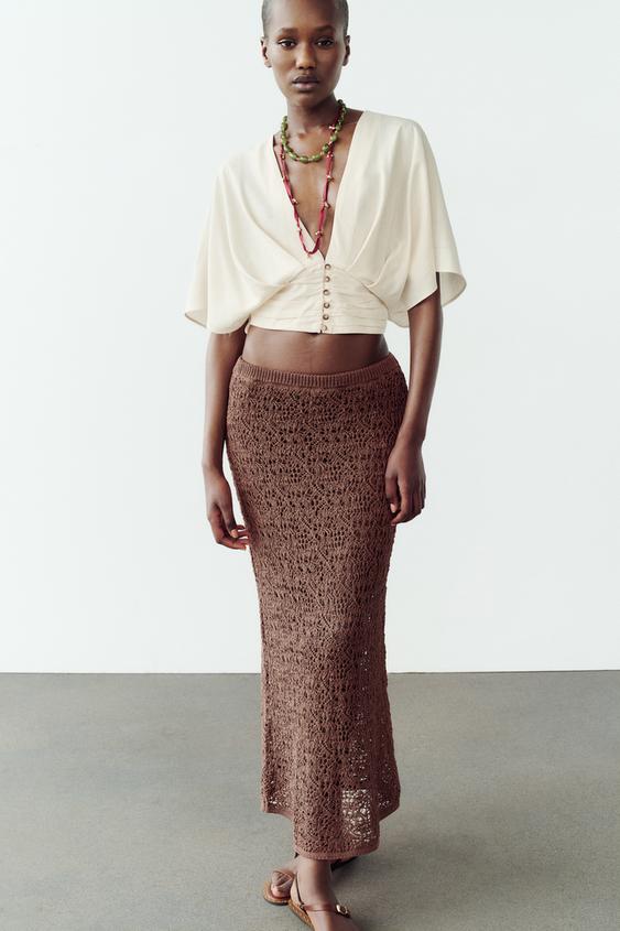 RUSTIC CROP TOP WITH PLEATS - Ecru | ZARA Singapore