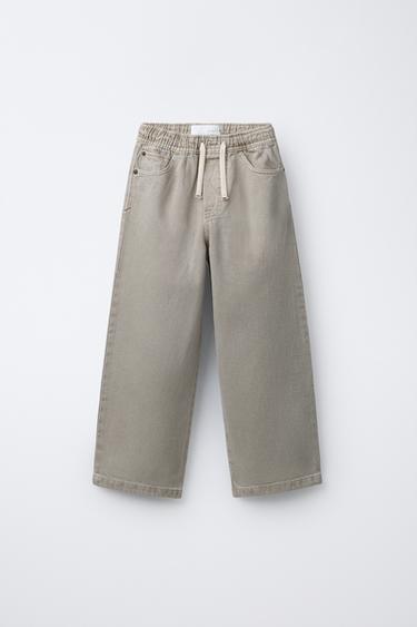 BAGGY TWILL TROUSERS - Stone by Zara