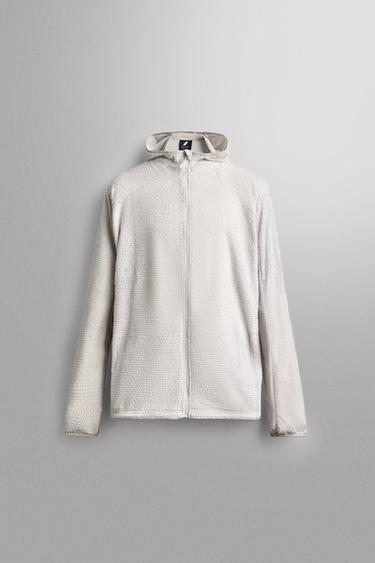 TEXTURED FLEECE HOODIE — white 1