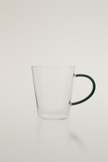 BOROSILICATE GLASS MUG WITH COLOURED HANDLE - Green by Zara